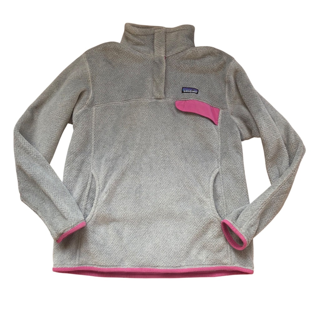 Patagonia Re-Tool Snap-T Fleece Pullover Large Grey Pink Outdoor Casual Gorpcore